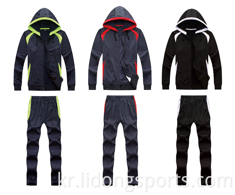 Lidong Men Sport Suit 최신 디자인 일반 트랙 슈트 스포츠웨어 피트니스 폴리 에스테르 남성 스포츠 의류